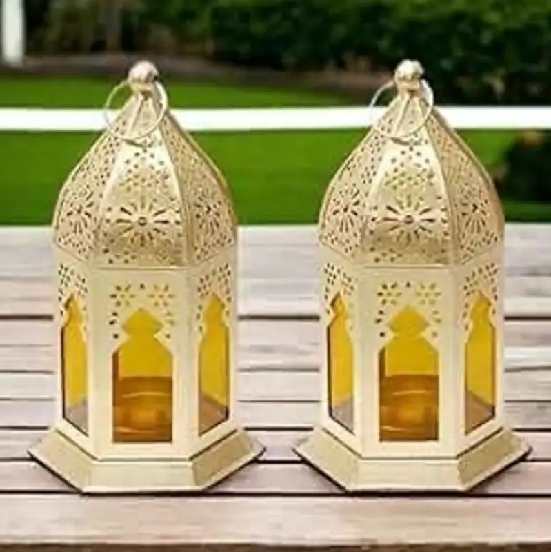 MSDECOR Yellow Iron Hanging Lantern(15 cm X 6 cm, Pack of 2)