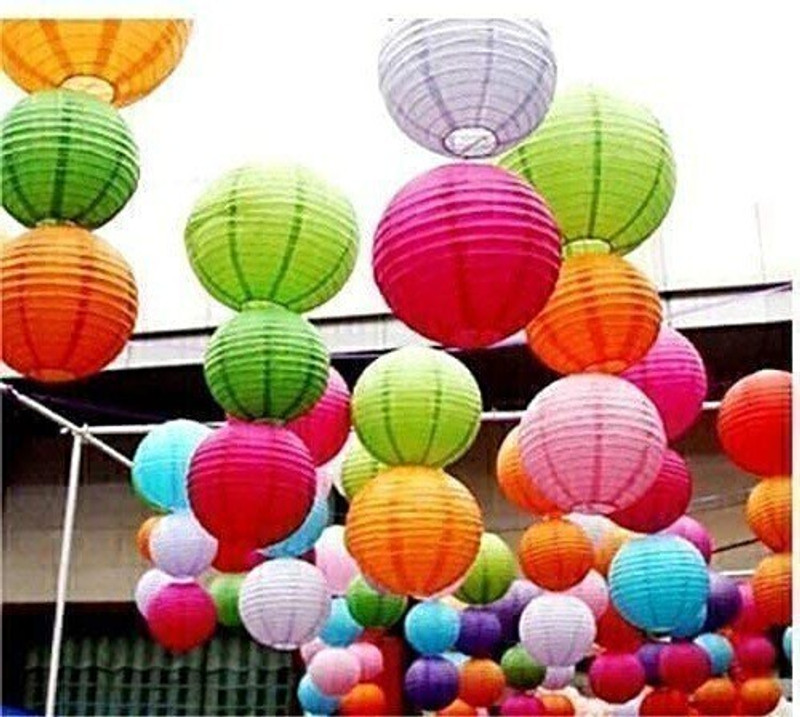 Raga Plus Multicolor Paper Hanging Lantern(30 cm X 30 cm, Pack of 5)