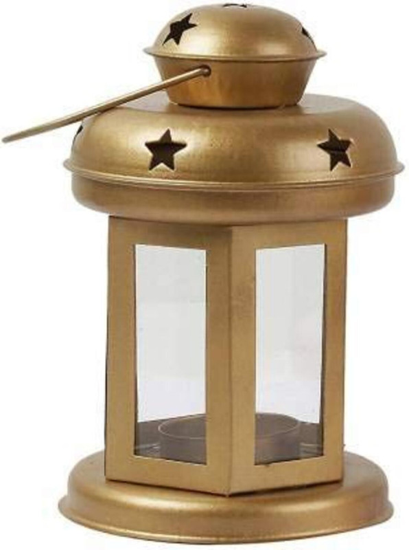 Tuesday Morning Ramadan Hanging Lantern Table Top Tea Light Candle Holder Diwali Gift Gold Iron Hanging Lantern(15 cm X 10 cm, Pack of 1)