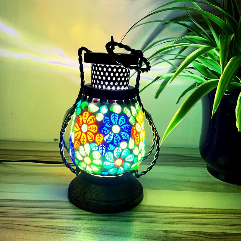 Shafz wood gallery Decorative Electric Lamp,Hanging Lamp Light, Lamp for Table,Home Decoration Black Metal Table Lantern(19 cm X 9 cm, Pack of 1)