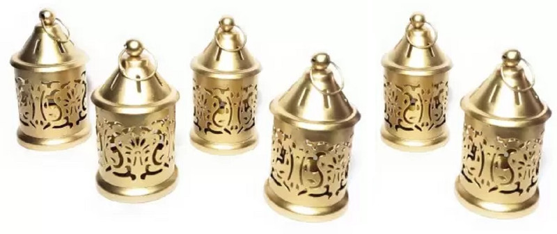 noble foods Gold Metal Hanging Lantern(11 cm X 6 cm, Pack of 6)