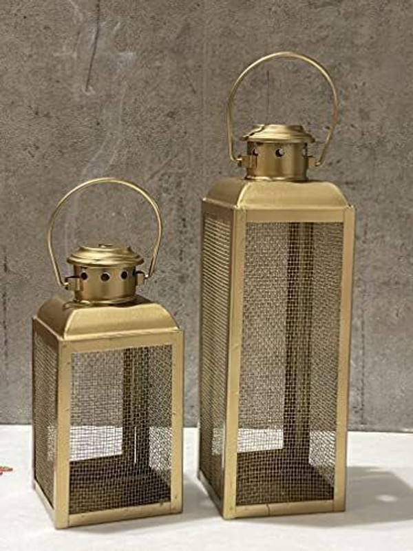 dome deco Dome Deco Metal Lantern Set Of 2 Gold Iron Hanging Lantern(31 cm X 10 cm, Pack of 2)