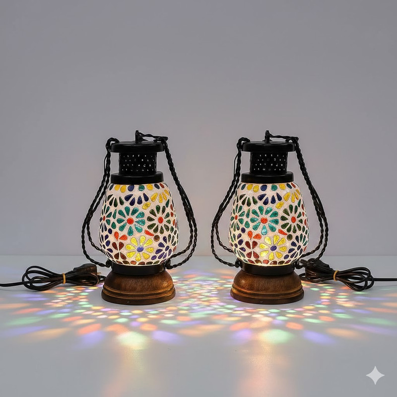 PURCHAZE24X7 Multicolor Wooden Hanging Lantern(22 cm X 12 cm, Pack of 2)