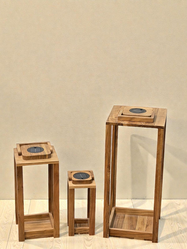 Outset Set of 3 Open Frame Acacia Wood Lantern with Solar Light Brown Wooden Table Lantern(76.2 cm X 30.48 cm, Pack of 3)
