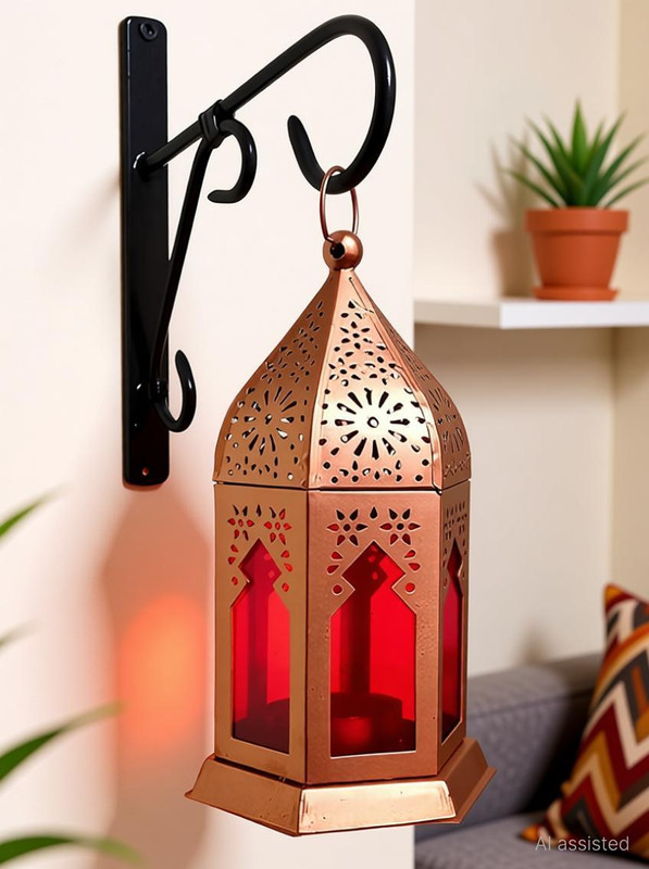 Tuesday Morning Ramadan Decorative Lantern Moroccan Lantern Antique Collection Lamp Gold Iron Hanging Lantern(17 cm X 9 cm, Pack of 1)