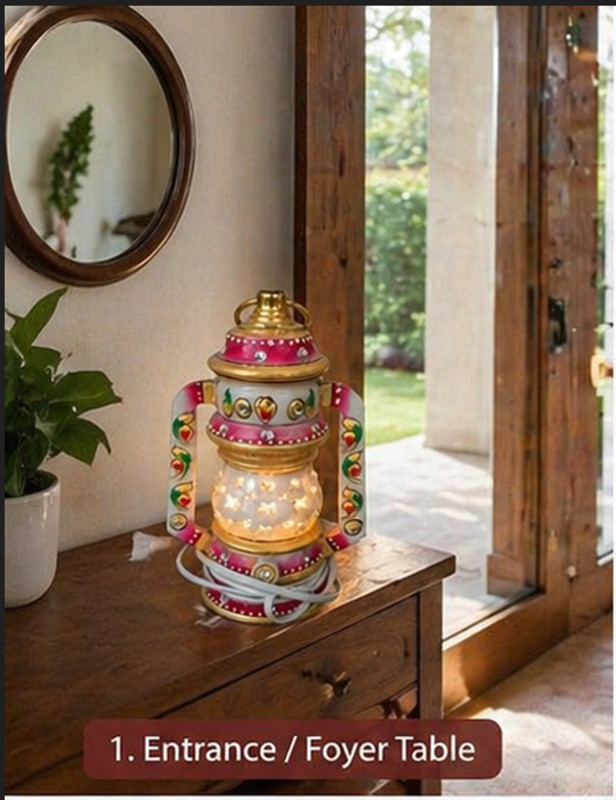 sk handicraft LAMP-6 Pink, Multicolor Aluminium, Gold Plated, Marble Table Lantern(15 cm X 15 cm, Pack of 1)