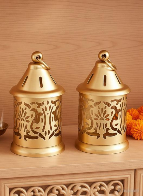 AHC GWD201011 Gold Iron Hanging Lantern(10 cm X 5 cm, Pack of 2)