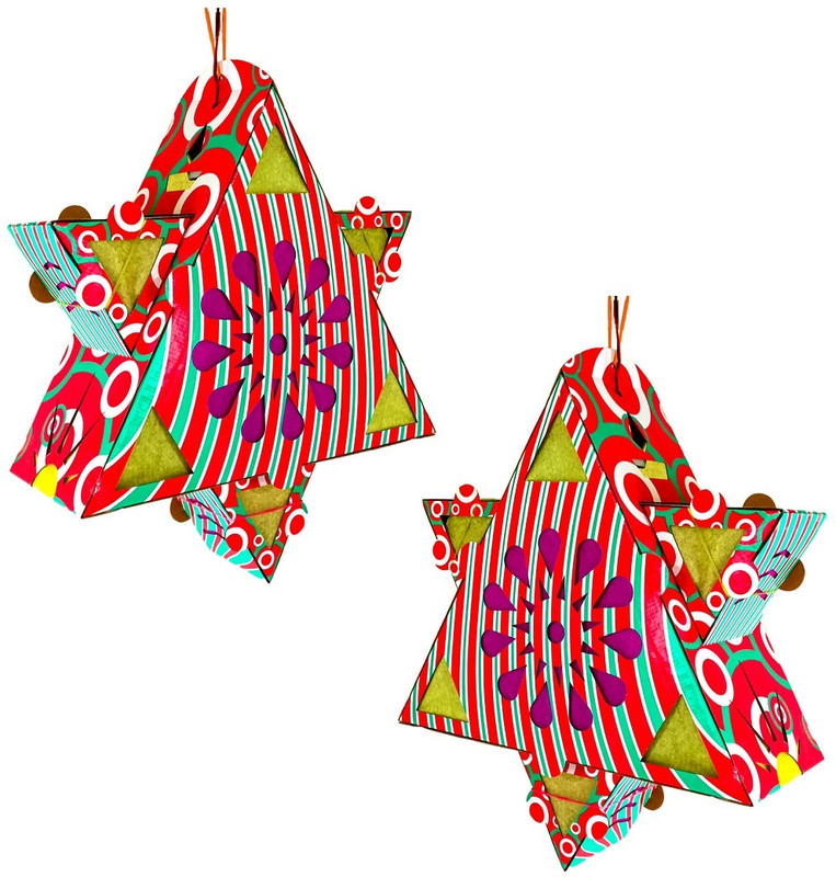 ECOGREET Star Akashdiya Green, Red, White Paper Hanging Lantern(49 cm X 16 cm, Pack of 2)