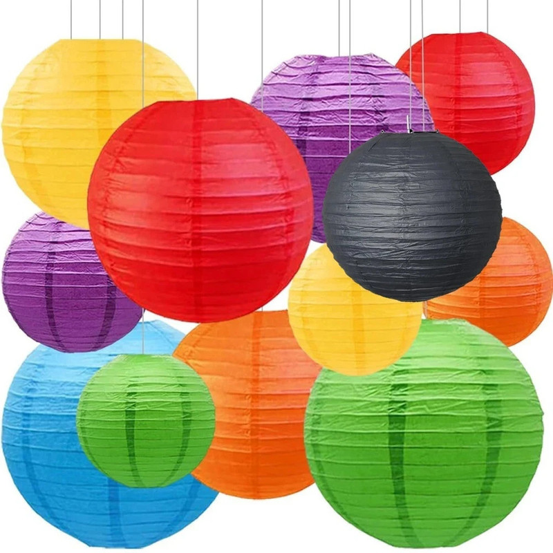 PopTheParty Colorful Paper Lanterns For Home Decor Party Decoration Multicolor Paper Hanging Lantern(36 cm X 12 cm, Pack of 10)