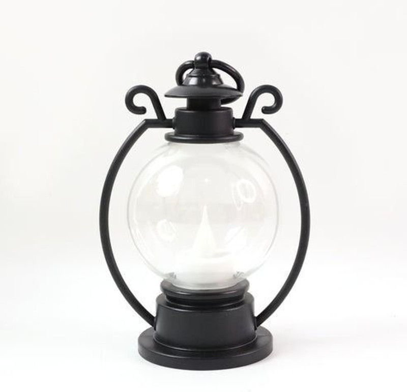 MeeTo LED Storm Lantern Decorative Light Vintage Style Round Globe LED Candle Lamp Black Plastic Hanging Lantern(16 cm X 8 cm, Pack of 1)