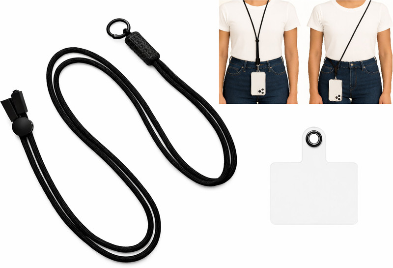IshanyaLiving 1 pc Universal Adjustable Crossbody/Neck Mobile Lanyard with transparent patch Strap(Black)