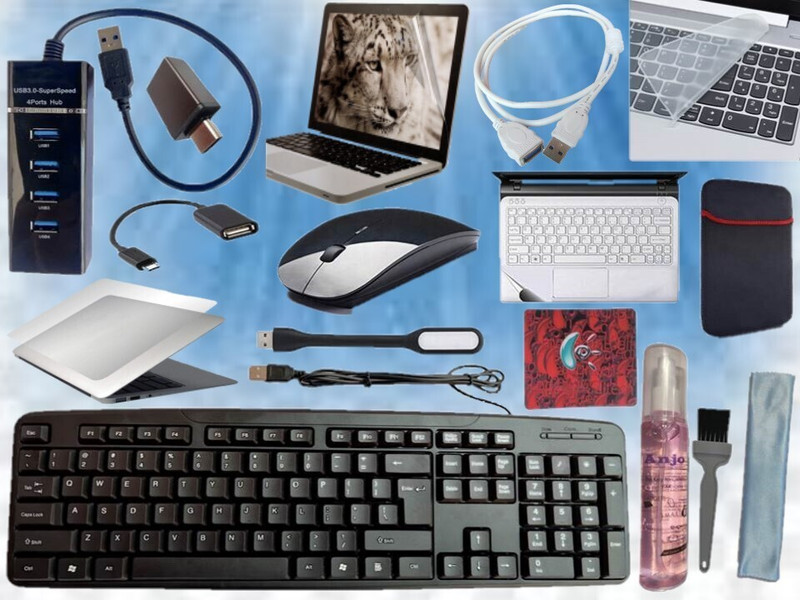 ANJO WiredKeyboard&Mouse-Pad-Hub3-Cleanr-OTGCM-Ext-LED-Skin-15.6iScrn&KeyGuard&Sleeve Combo Set(Black)