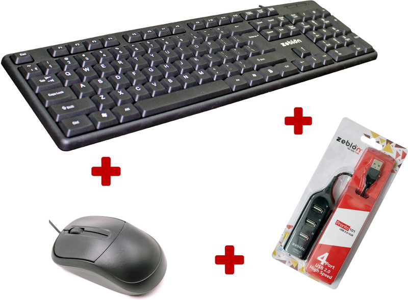 zebion K500 keyboard + Dazzle Mouse + Pronto 101 USB HUB Combo Set(Black)