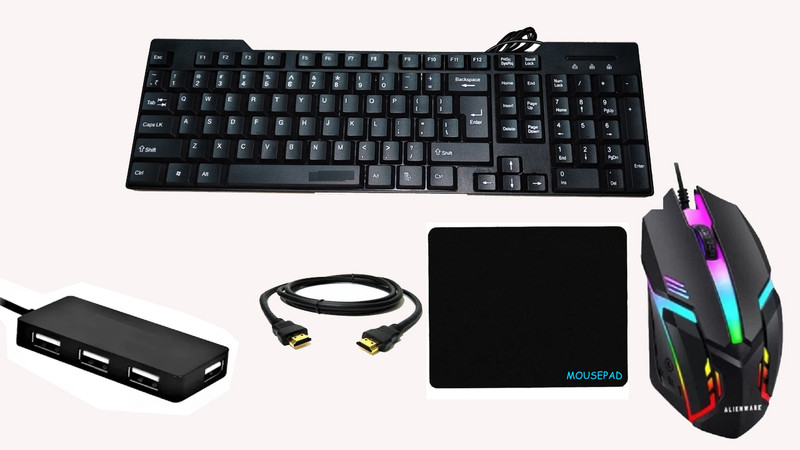 zebion 5 IN 1 COMBO PACK WITH KEYBOARD ,MOUSE,MOUSEPAD,USB HUB & HDMI CABLE Combo Set(Black)