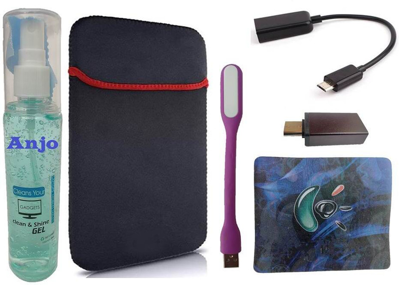 ANJO 15.6 inch Laptop Sleeve-Cleaner-LED-Mouse Pad-OTG Micro & Type C 6 in 1 Combo Set(Black & Red)