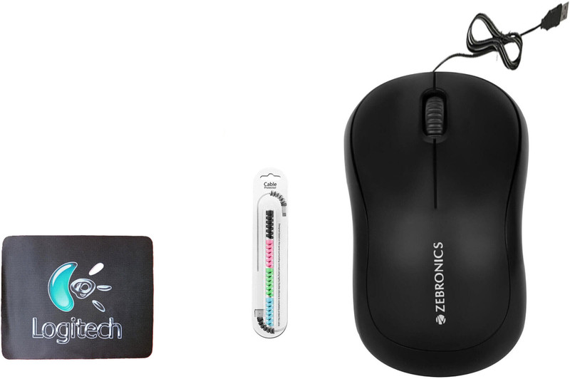 Mophonics Wired Mouse, MousePad & Cable Protector (Set of 3) Combo Set(Multicolor)