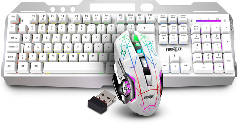 Frontech Wireless Gaming Combo| RGB| 2.4GHz | 4800 DPI | Rechargeable | Type-C | 104 keys Combo Set(White+Silver)