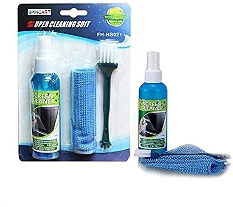 spincart 3 in 1 Screen Cleaning Set for PC, Laptops, Monitors, Mobiles, LCD, LED, TV/Professional Quality 100ml with Micro Fibre Cloth and Brush for Computers, Laptops, Mobiles(klc-1005)
