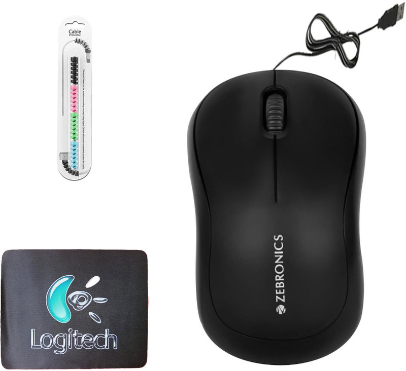 Mophonics Wired Mouse, MousePad & Cable Protector (Set of 3) Combo Set(Multicolor)