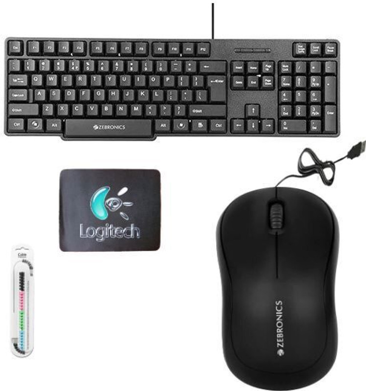 Mophonics Wired K20 Keyboard, C-OTG, and Cable Protector (Set of 3) Combo Set(White, Black, Multicolor)