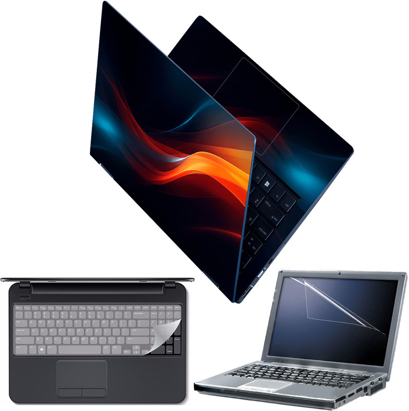 Techfit Full Body Laptop Skin with Screen Guard and Key Guard Hand Drawn Retro Branding Combo Set(Multicolor)