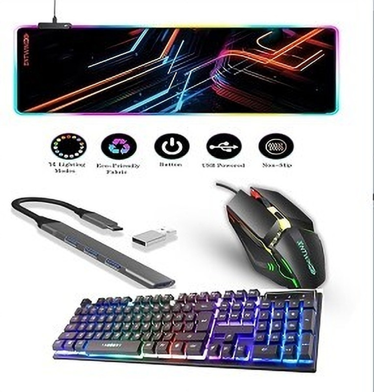 ENTWINO 4 in 1 keyboard, gaming mouse with RGB mousepad and C Type Hub combo Combo Set(Black)