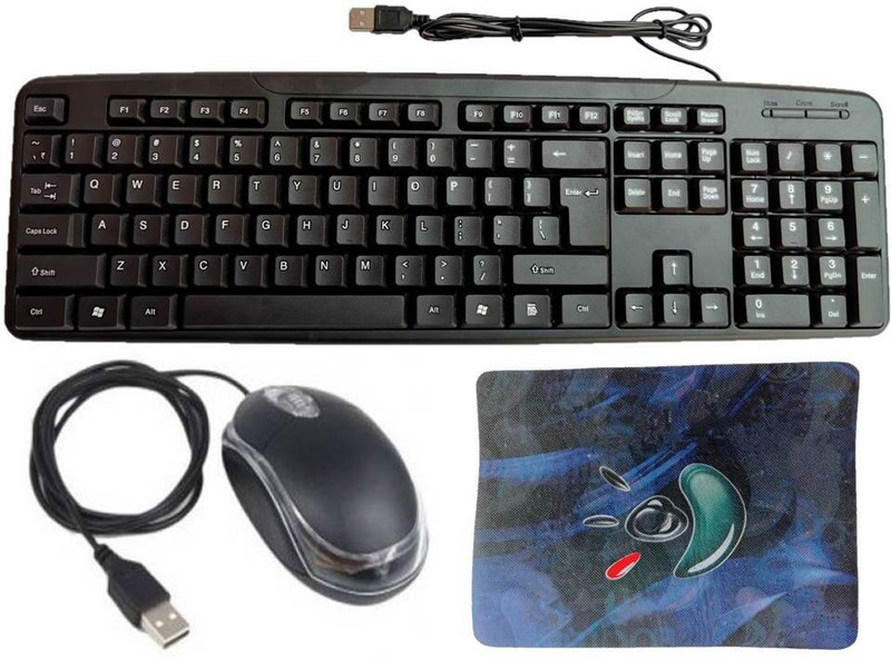 ANJO Wired Keyboard, LED Mouse, Mouse Pad 3 in 1 Combo Set(Black)