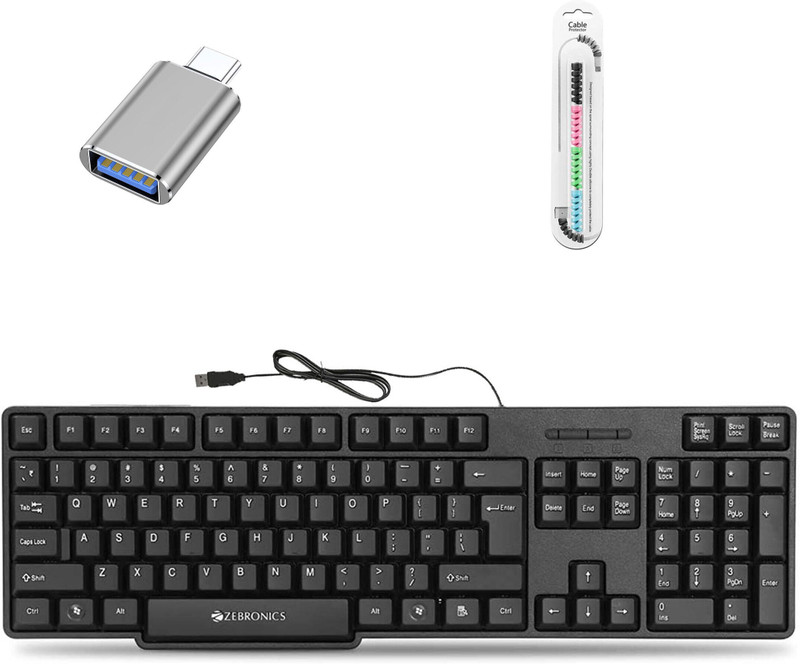 Mophonics K20 Keyboard, C-OTG, Cable Protector (Set of 3) Combo Set(Multicolor)