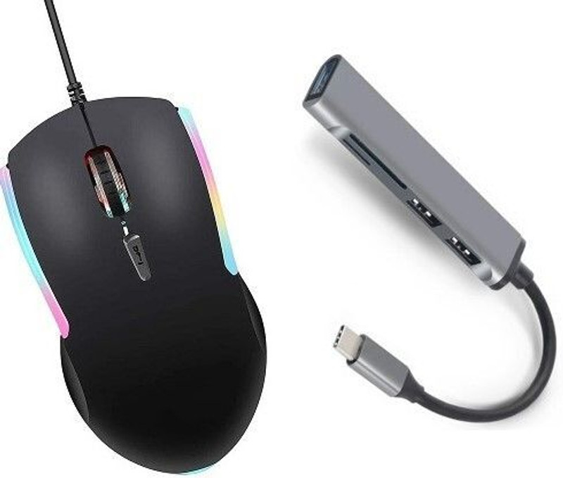 ENTWINO GAMER-Gaming Mouse Wired-C Type to USB 3.0 Hub, 3 USB Ports, 2 SD Card Reader Combo Set(Black)