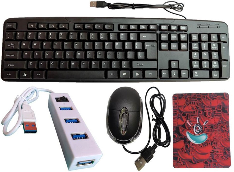 ANJO Wired Keyboard-Wired Mouse-Mouse Pad-USB Hub 2.0-OTG C Type Combo Set(Black)