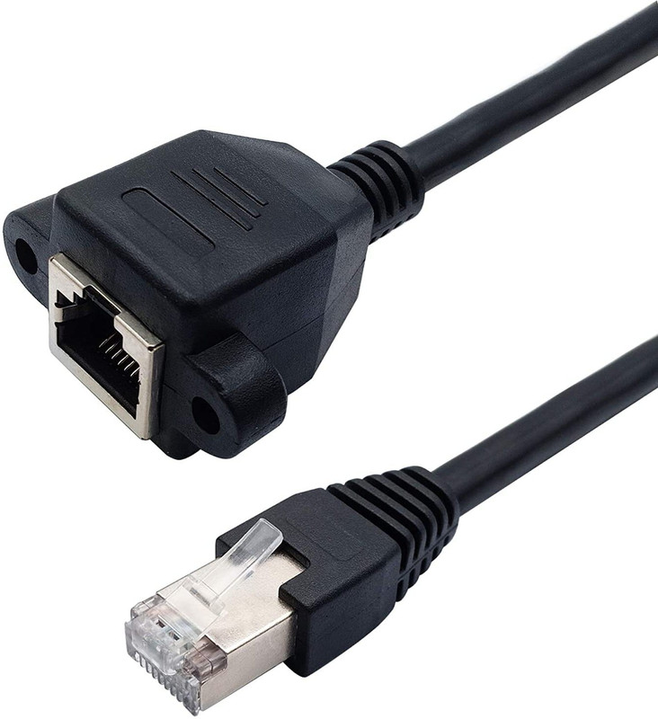 fdealz RJ45 Male to Female Extension Cable with Screw Panel Mount Extension Cable Combo Set(Black)