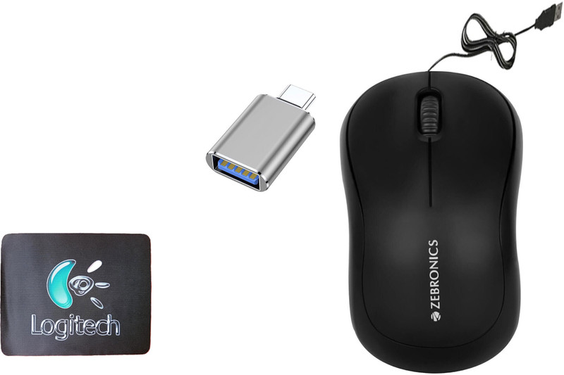 ZEBRONICS Wired Mouse , C-OTG (Set of 2) Combo Set(Multicolor)
