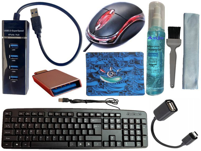 DZAB wired, optical keyboard-mouse,cleaning kit, usb hub, mouse pad combo Combo Set(Black)