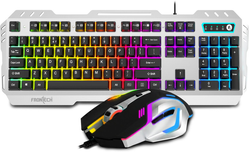 Frontech Metal Warrior Gaming Combo | RGB Backlit | 19 Anti-Ghosting Keys | 7200 DPI Combo Set(White)
