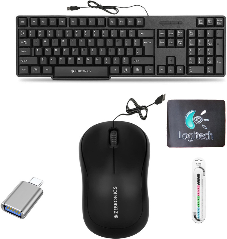 ZEBRONICS K20 Keyboard, Comfort Mouse, MousePad, C-OTG, (Set of 4) Combo Set(Multicolor)