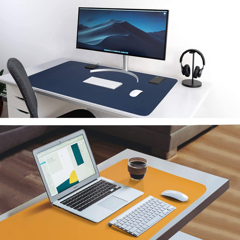 Glopie Desk Mat 90*45cm Leather Laptop Keyboard Mouse pad Comfortable Waterproof Combo Set(Blue, Yellow)