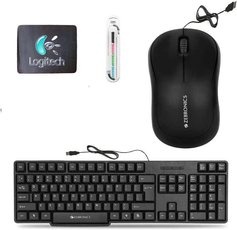TagVin Keyboard, Mouse, MousePad, C-OTG, Cable Protector (Set-5). Combo Set(Multicolor)