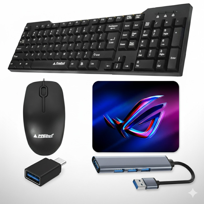 Henture 5-in-1 Gaming Keyboard and Mouse Combo with USB Hub,OTG Cable, and Mouse Pad Combo Set(Black)