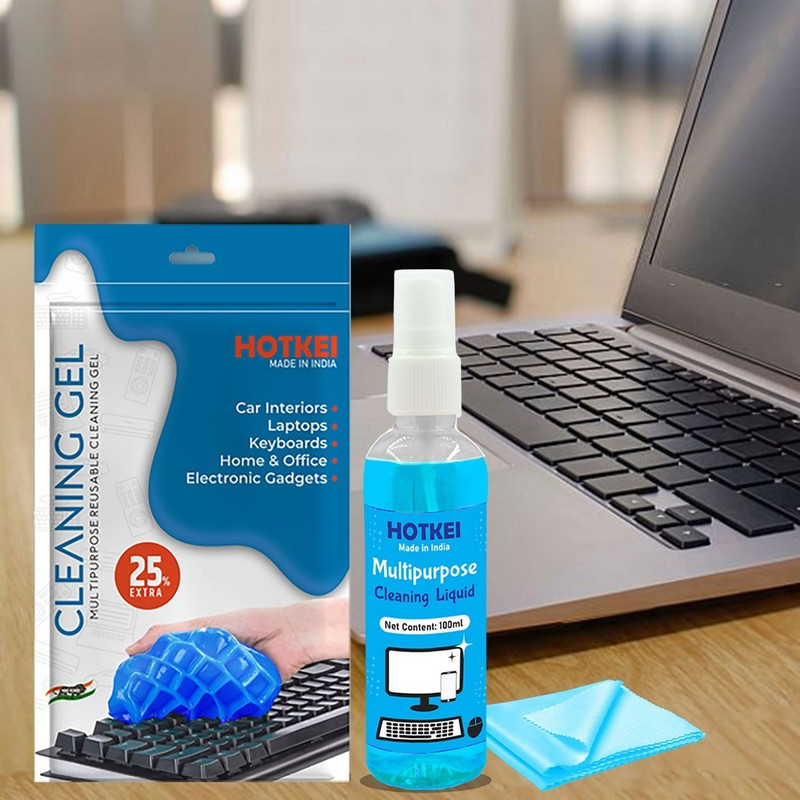HOTKEI Multipurpose Laptop Keyboard Cleaner Cleaning Kit Gel + Liquid +Microfiber Cloth Combo Set(Blue)