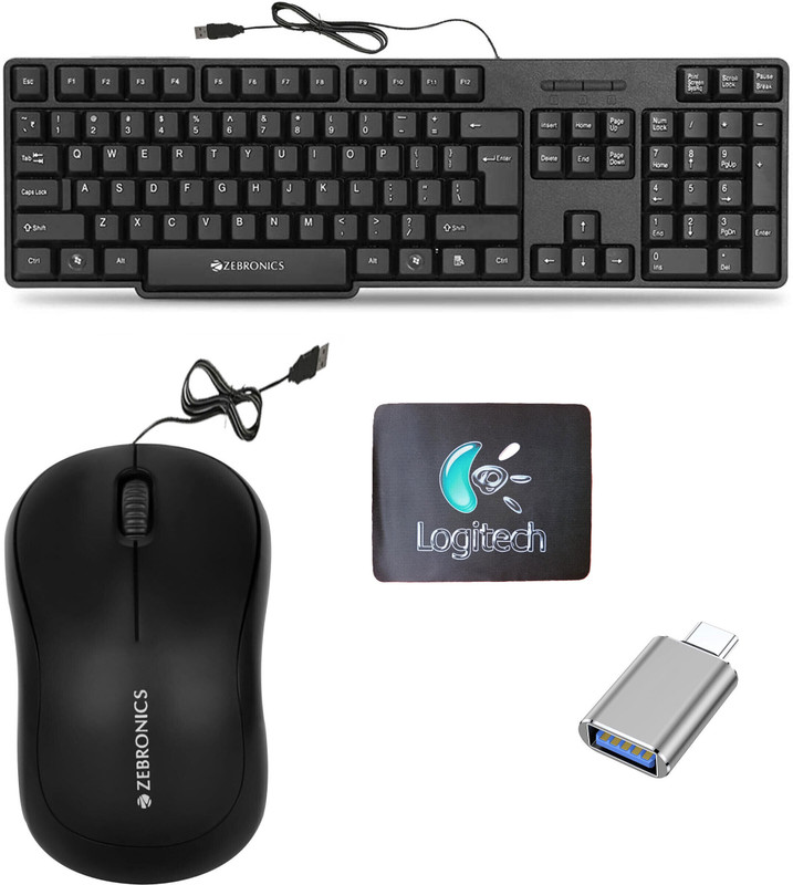 ZEBRONICS K20 Wired Keyboard, AlexMouse and Mouse Pad (Set of 3) Combo Set(Multicolor)