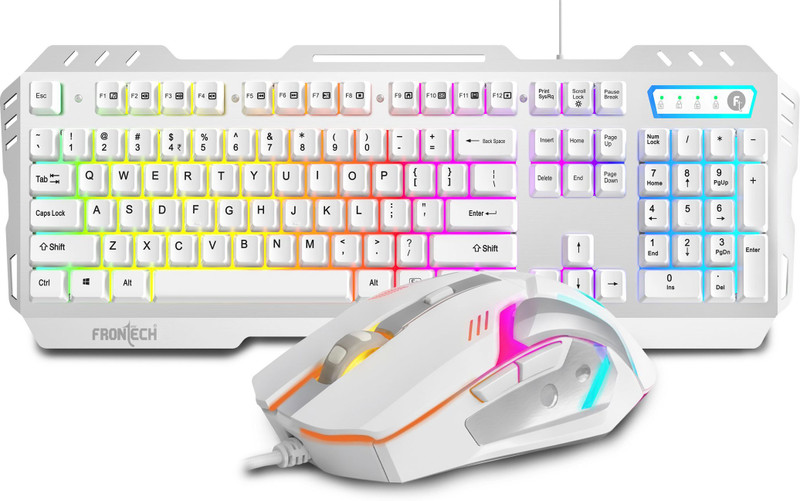 Frontech Metal Warrior Gaming Combo | RGB Backlit | 19 Anti-Ghosting Keys | 7200 DPI Combo Set(White)