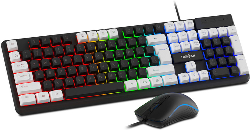 Frontech Quantum Striker Gaming Combo | Rainbow Backlit | 2400 DPI | 104 Keys | Combo Set(White)
