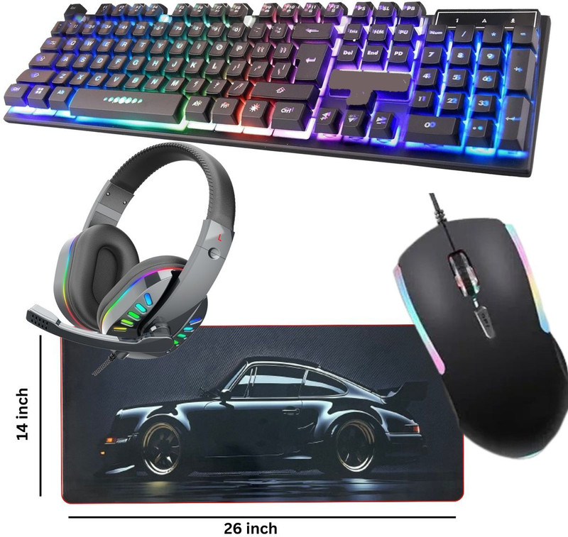 ENTWINO 4 in 1 Gaming Keyboard Mouse Combo With Gaming Headphone + Mousepad Combo Set Combo Set(Black)