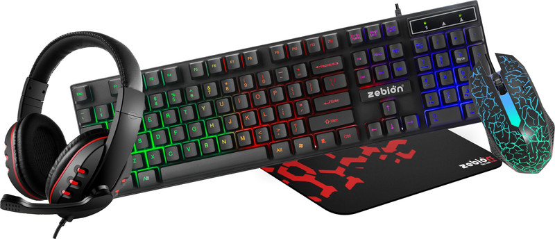 zebion TDGK 401 4IN1 Gaming Kit with Keyboard,Mouse,Mouse Pad and 3.5mm Jack Headphone Combo Set(Black)