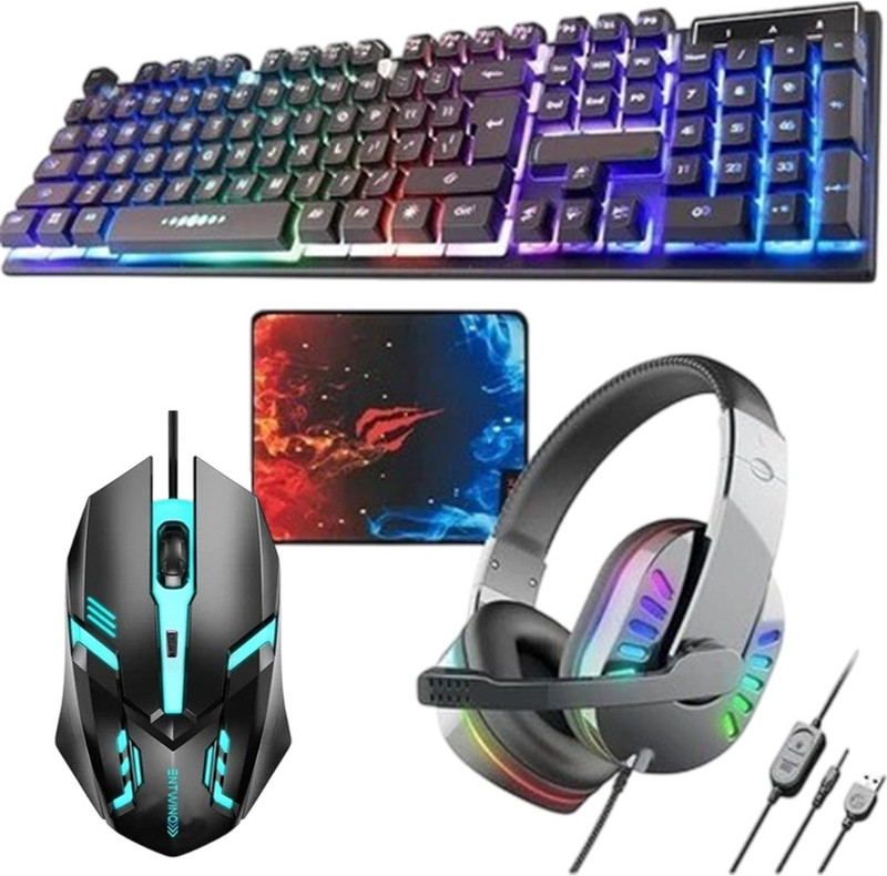 ENTWINO 4-1 Gaming Keyboard & Mouse Combo With Gaming Headphone + Mousepad Combo Set(Black)