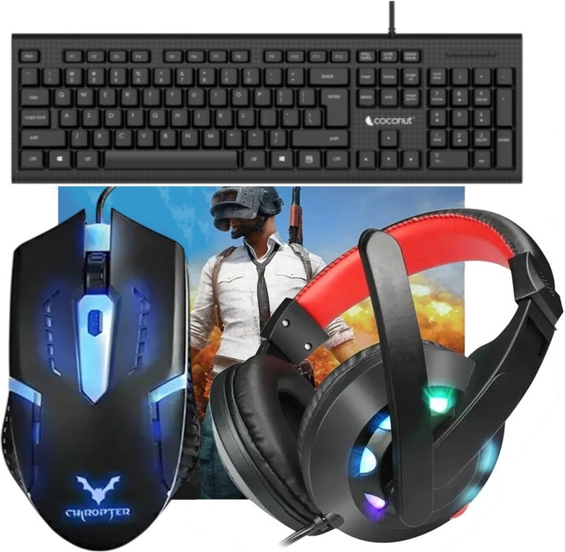 ENTWINO 4-1 Gaming Keyboard & Mouse Combo With Gaming Headphone + Mousepad Combo Set(Black)