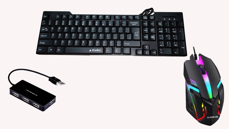 RSG 3 IN 1 COMBO PACK WITH KEYBOARD ,RGB MOUSE,USB HUB Combo Set(Black, Multicolor)