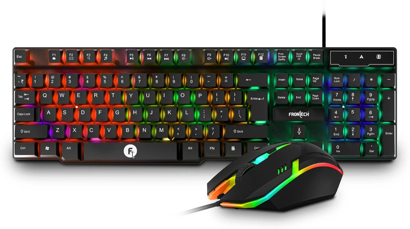 Frontech KB-0040 Wired Gaming Combo Keyboard and Optical Mouse| RGB Backlight | 104 Keys Combo Set(Black)