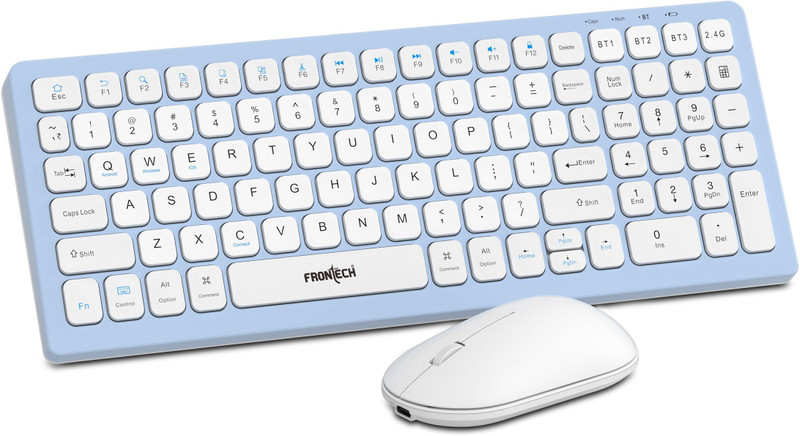 Frontech Wireless Keyboard and Mouse | BT & 2.4GHz | Rechargeable | 100 Keys | 1000 DPI | Combo Set(Blue)