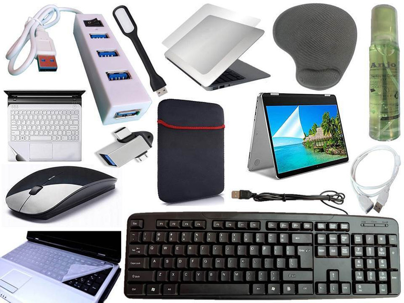 ANJO KeyboardWirelesMouse-WPad-Hub-Clnr-2n1OTG-Ext-LED-Skin-14.6iScrn&KeyGuard&Sleeve Combo Set(Black)
